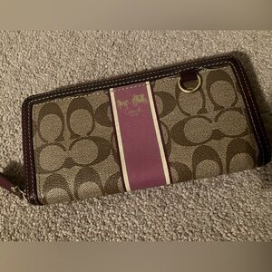 Coach Signature Wallet with Purple and Brown Accents